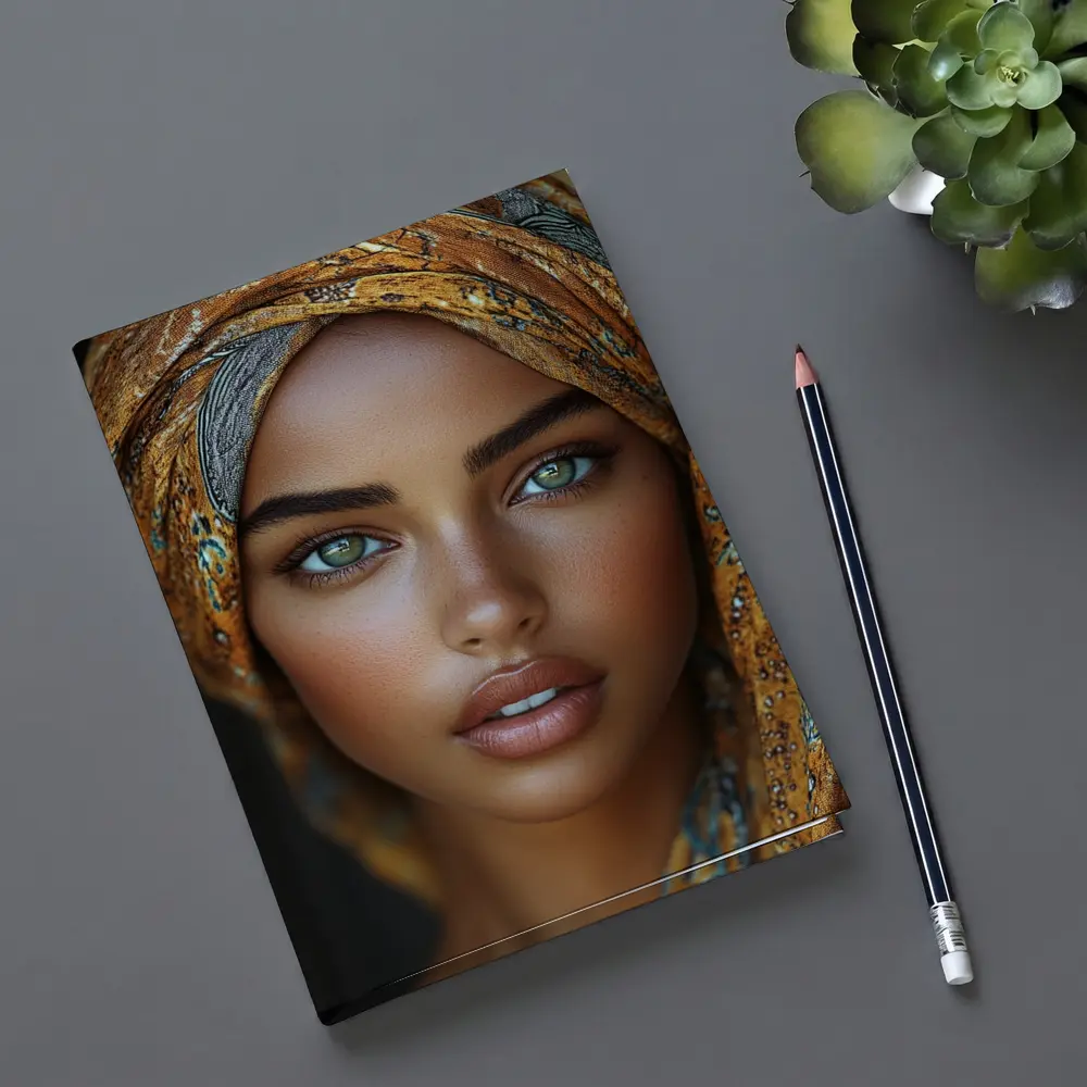 Woman Portrait Green Eyes Gold Headscarf – Notebooks