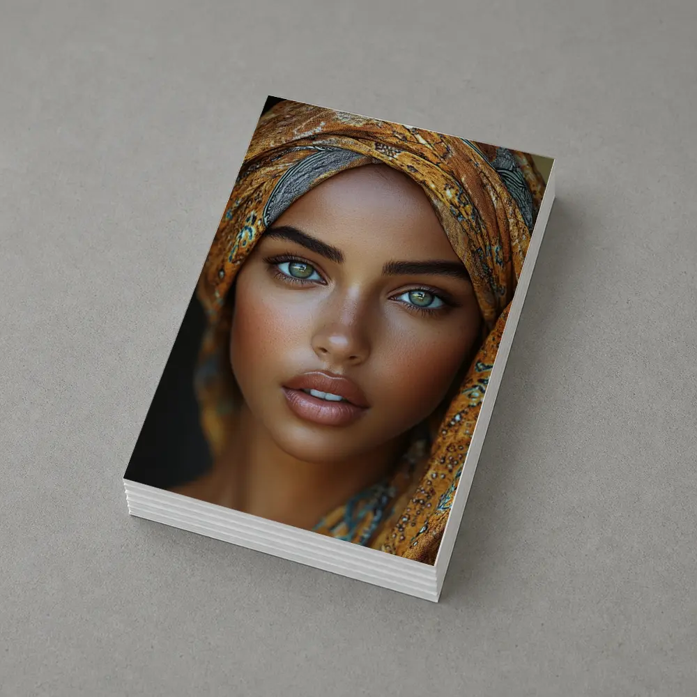 Woman Portrait Green Eyes Gold Headscarf – Postcards