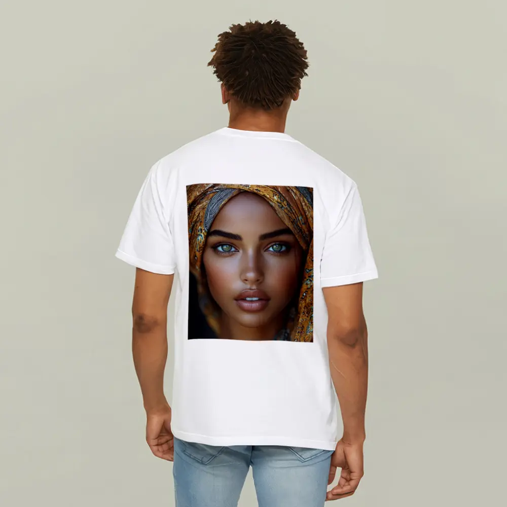 Woman Portrait Green Eyes Gold Headscarf – T-Shirts