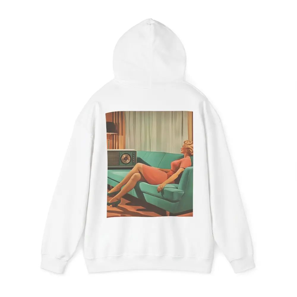Retro Woman Relaxing On Teal Sofa – Hoodies