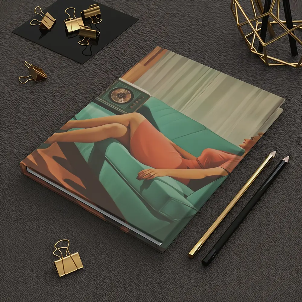 Retro Woman Relaxing On Teal Sofa – Notebooks