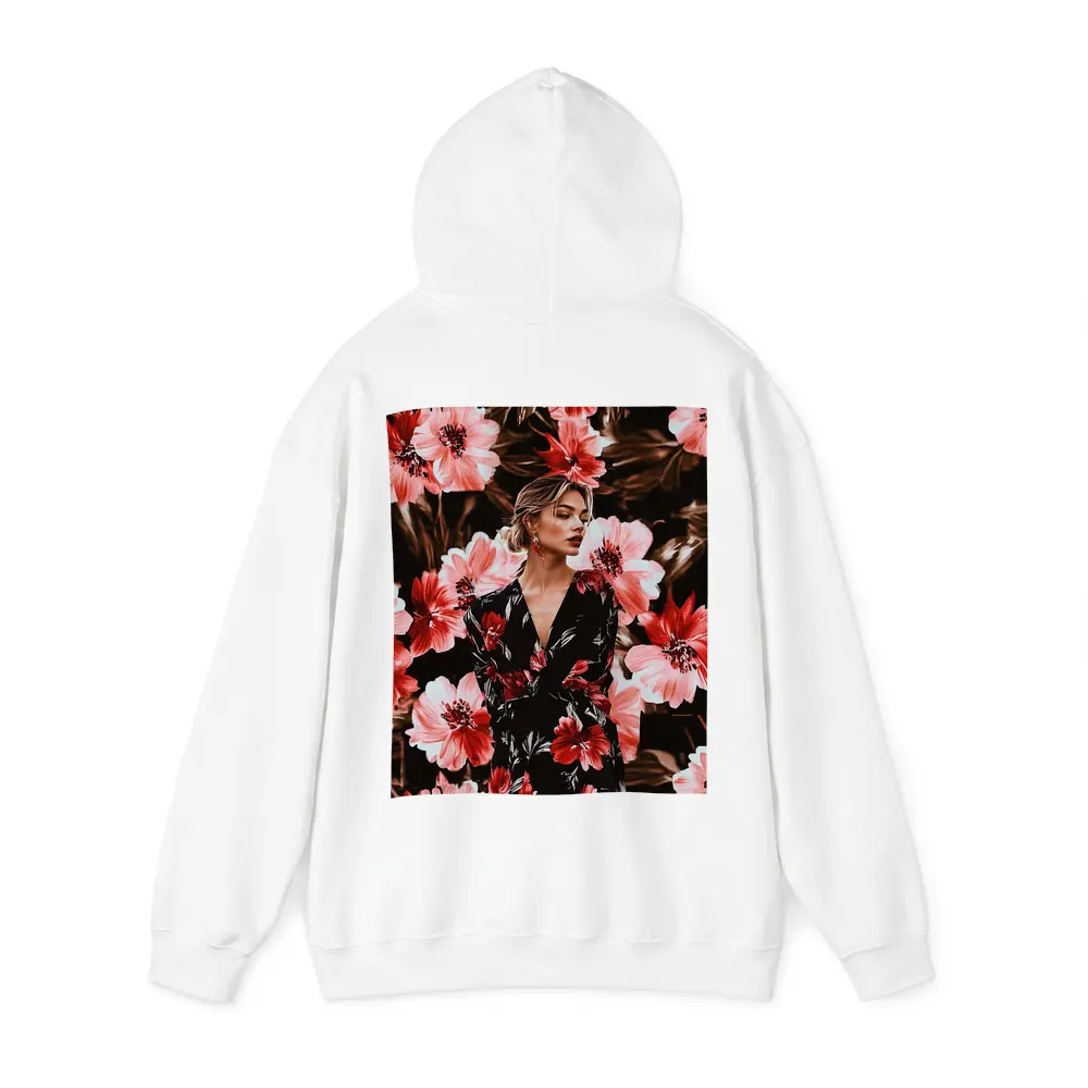 Woman in Floral Dress Dark Botanical Background – Hoodies