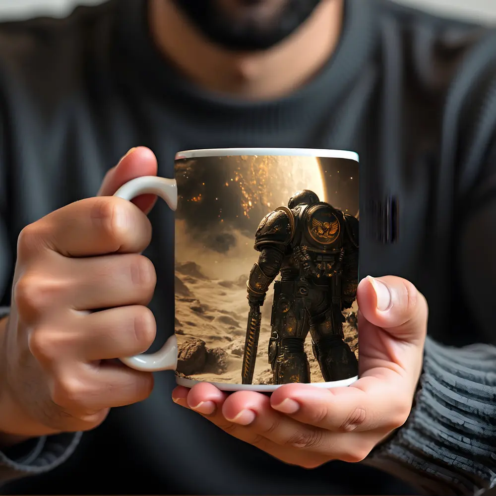 Space Marine Warrior on Alien Planet Surface – Mugs