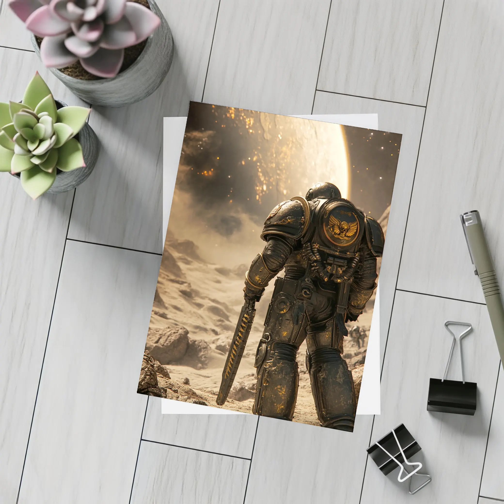 Space Marine Warrior on Alien Planet Surface – Postcards