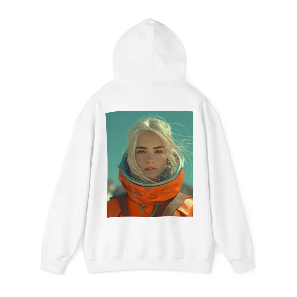 Blonde Astronaut Woman Orange Spacesuit Portrait – Hoodies