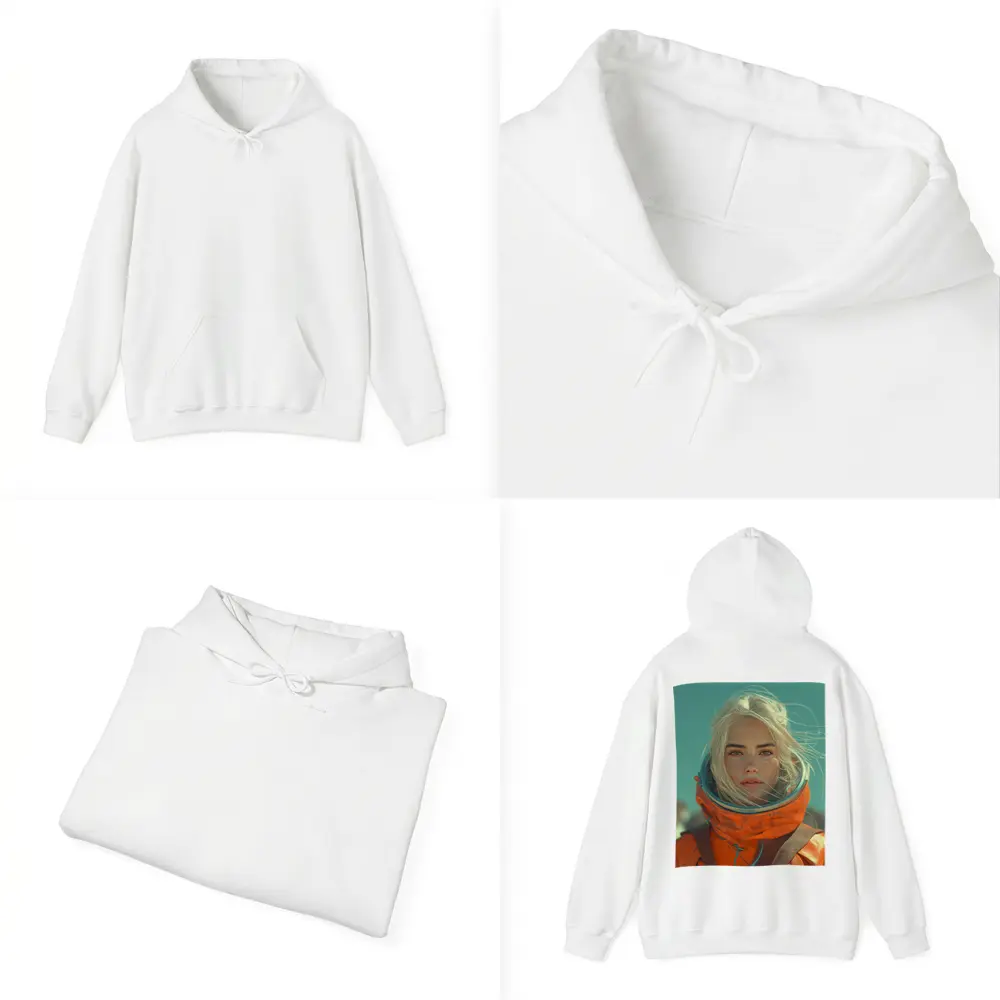 Blonde Astronaut Woman Orange Spacesuit Portrait – Hoodies