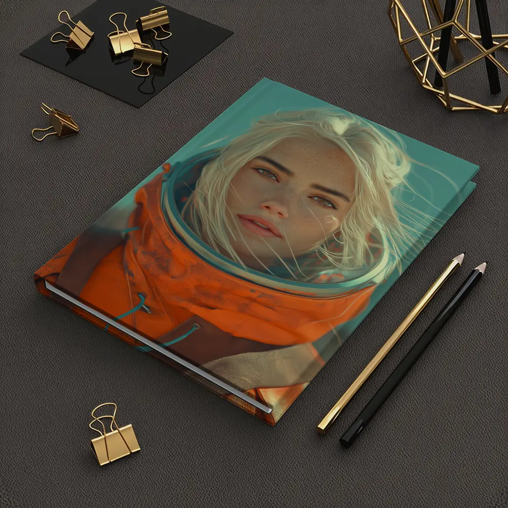 Blonde Astronaut Woman Orange Spacesuit Portrait – Notebooks