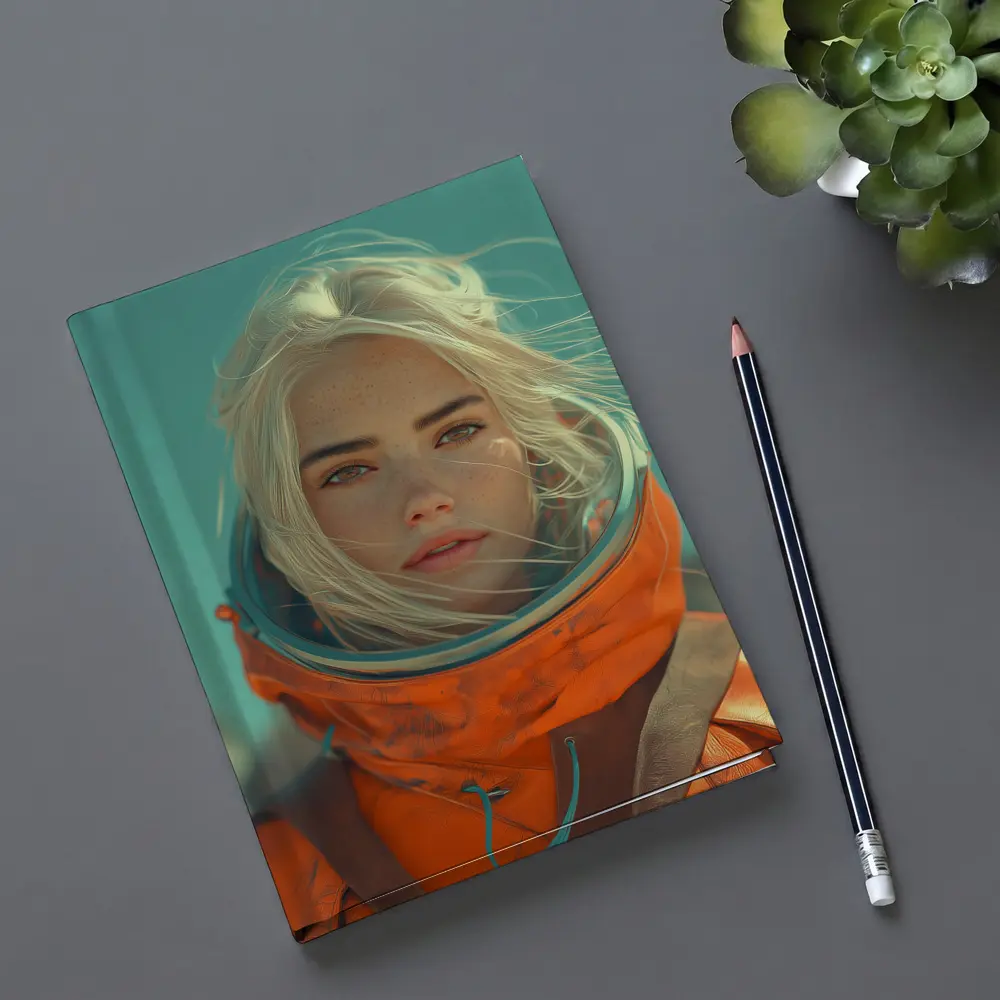 Blonde Astronaut Woman Orange Spacesuit Portrait – Notebooks