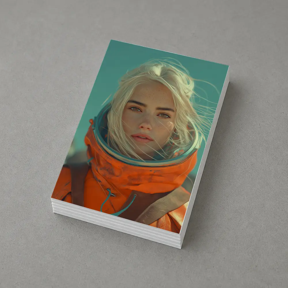 Blonde Astronaut Woman Orange Spacesuit Portrait – Postcards
