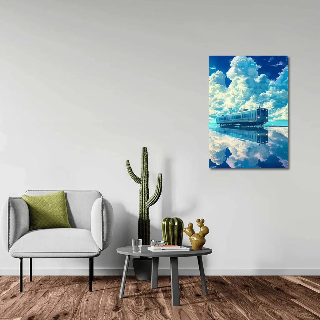 Anime Train Reflecting Dramatic Blue Sky – Wall Art