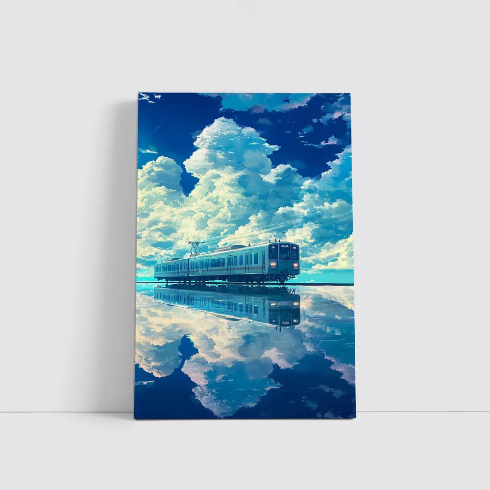 Anime Train Reflecting Dramatic Blue Sky – Wall Art
