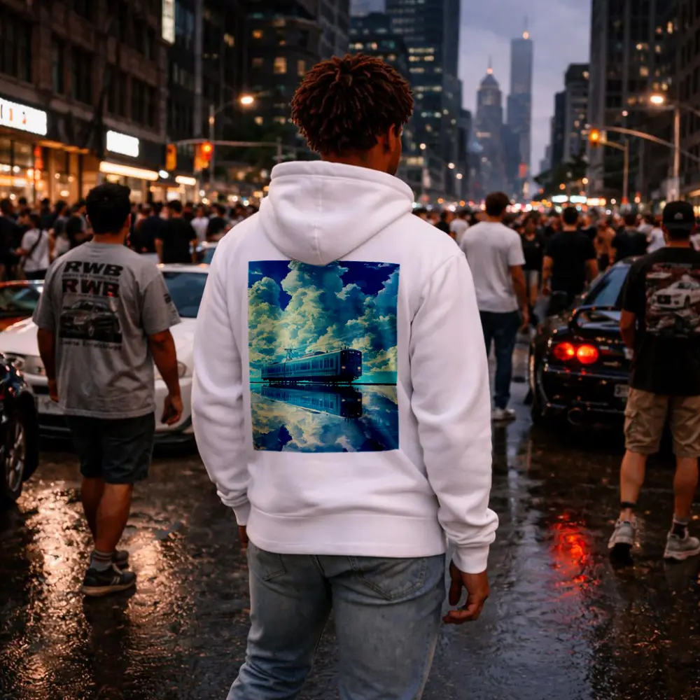 Anime Train Reflecting Dramatic Blue Sky – Hoodies