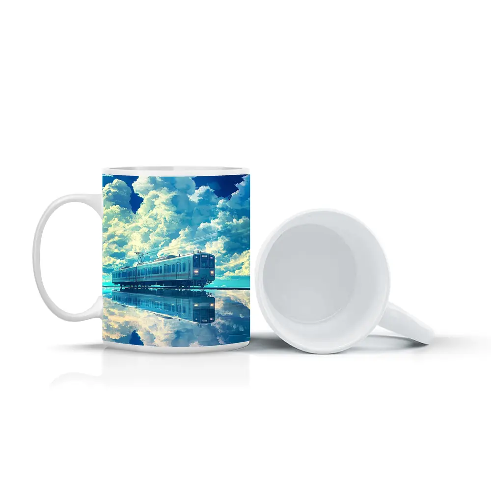 Anime Train Reflecting Dramatic Blue Sky – Mugs