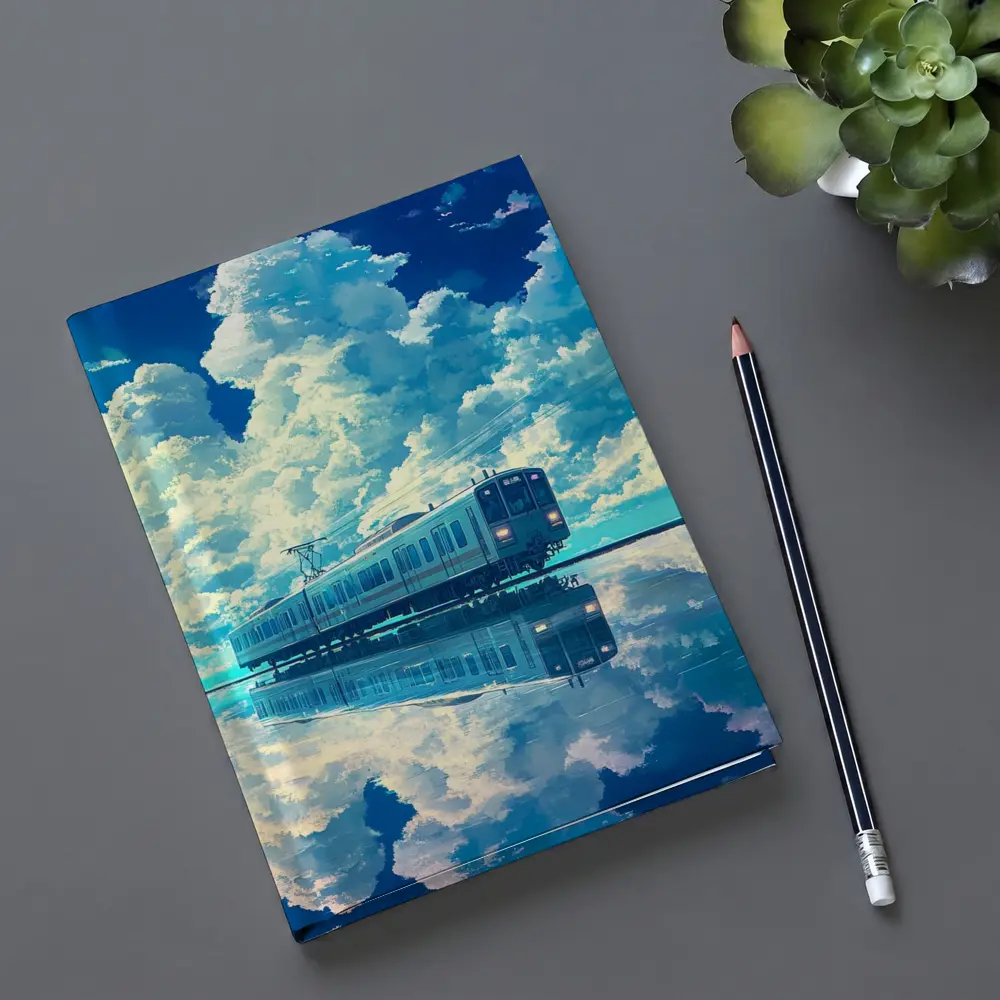 Anime Train Reflecting Dramatic Blue Sky – Notebooks
