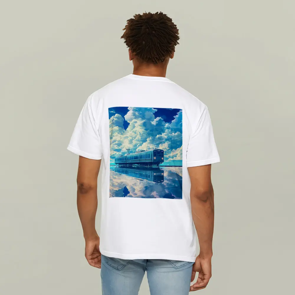 Anime Train Reflecting Dramatic Blue Sky – T-Shirts
