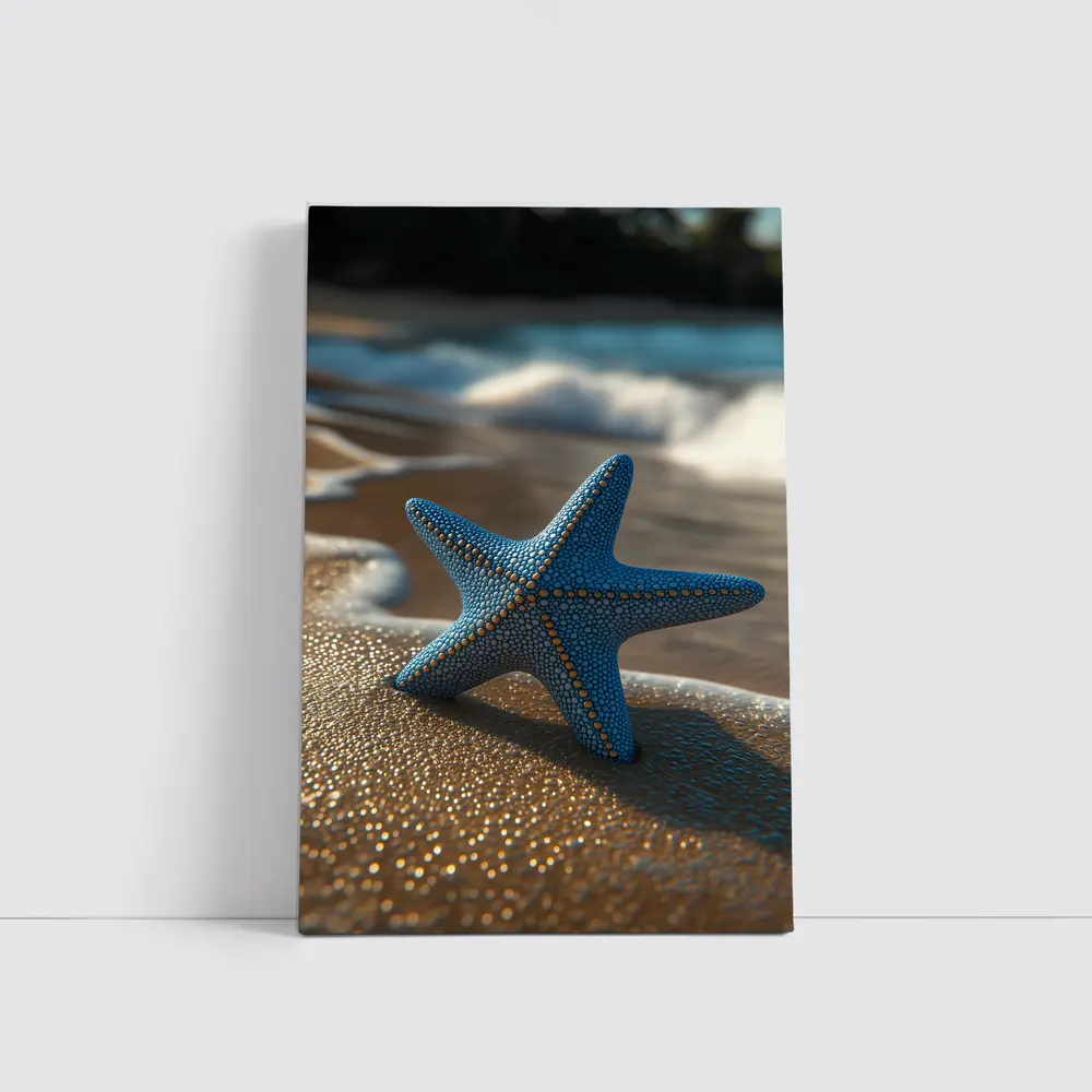 Blue Starfish Resting On Sandy Beach Shore – Wall Art