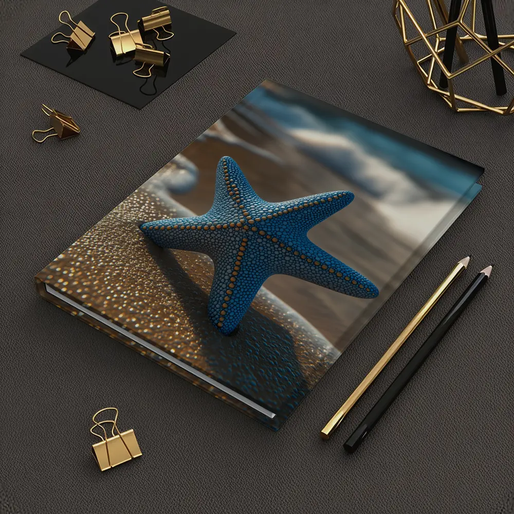 Blue Starfish Resting On Sandy Beach Shore – Notebooks