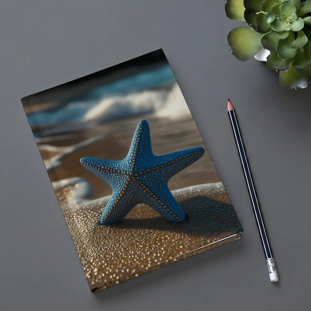 Blue Starfish Resting On Sandy Beach Shore – Notebooks