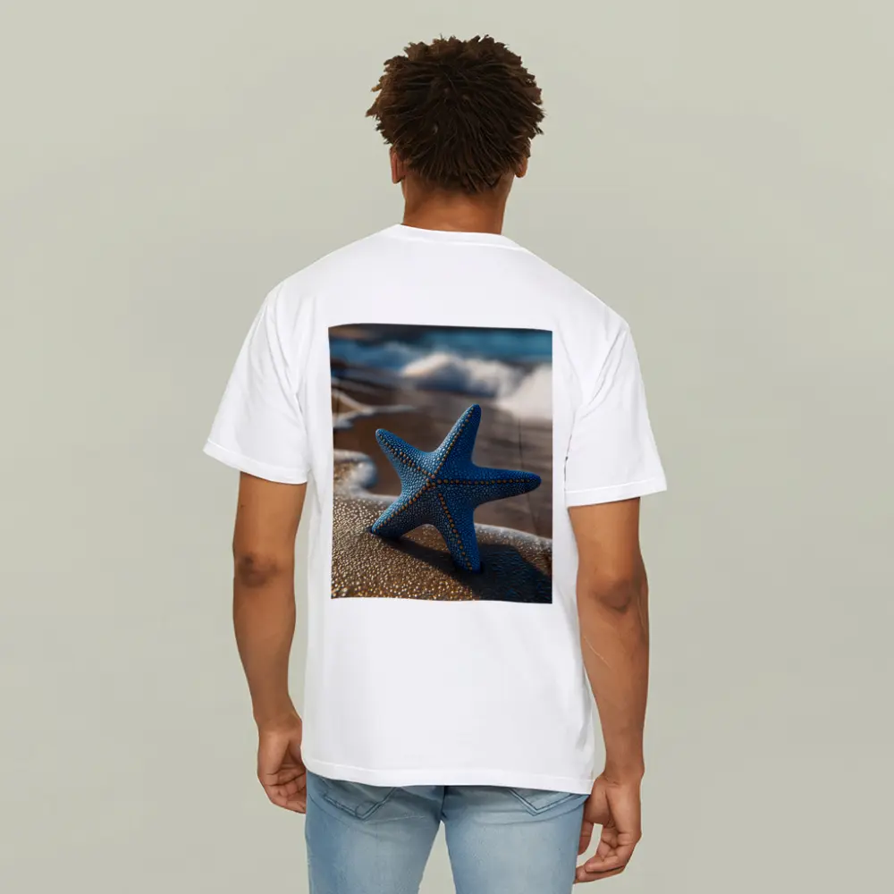 Blue Starfish Resting On Sandy Beach Shore – T-Shirts