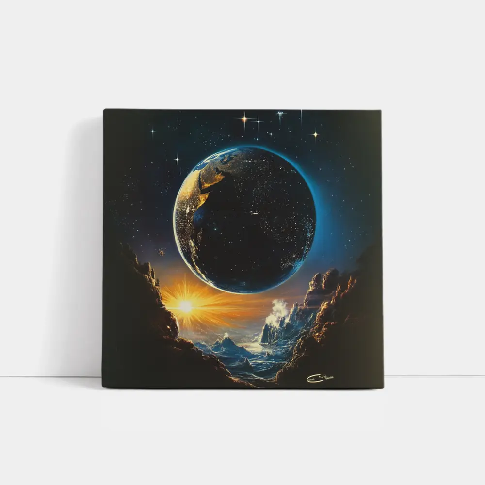 Earth From Space Cosmic Sunrise Fantasy Art – Wall Art