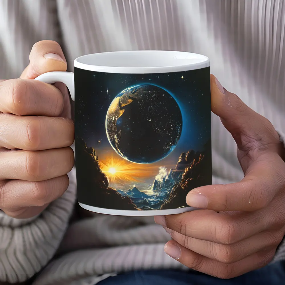 Earth From Space Cosmic Sunrise Fantasy Art – Mugs