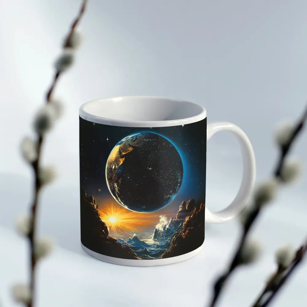Earth From Space Cosmic Sunrise Fantasy Art – Mugs