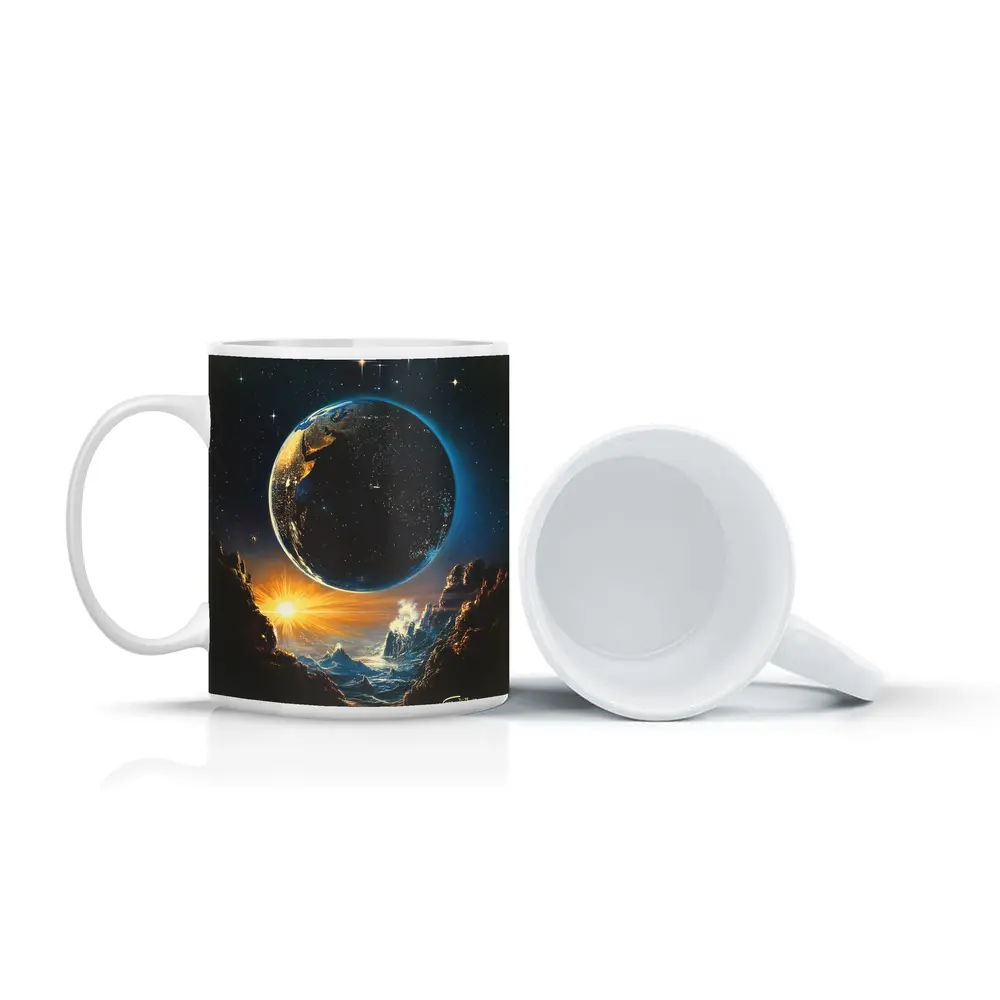 Earth From Space Cosmic Sunrise Fantasy Art – Mugs