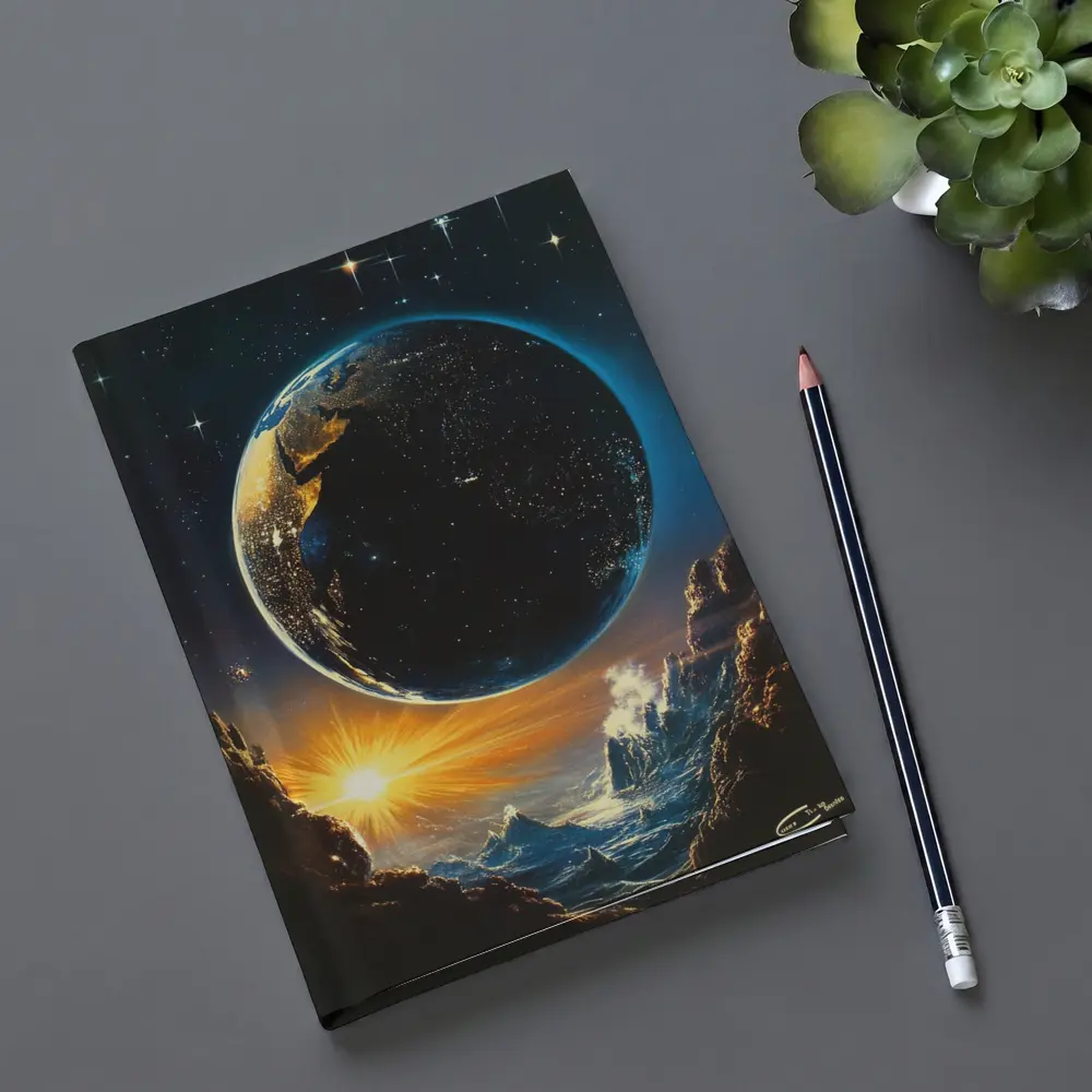 Earth From Space Cosmic Sunrise Fantasy Art – Notebooks