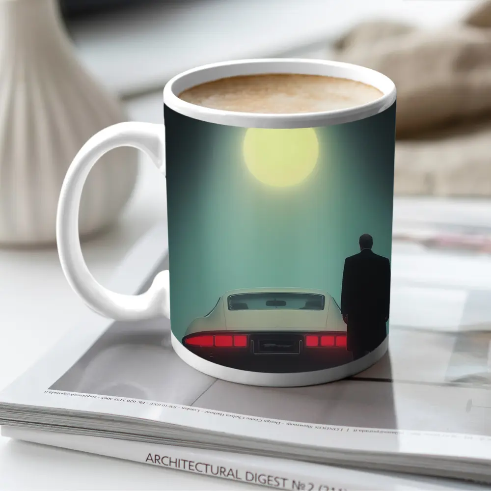 Man Standing Classic Sports Car Full Moon – Mugs