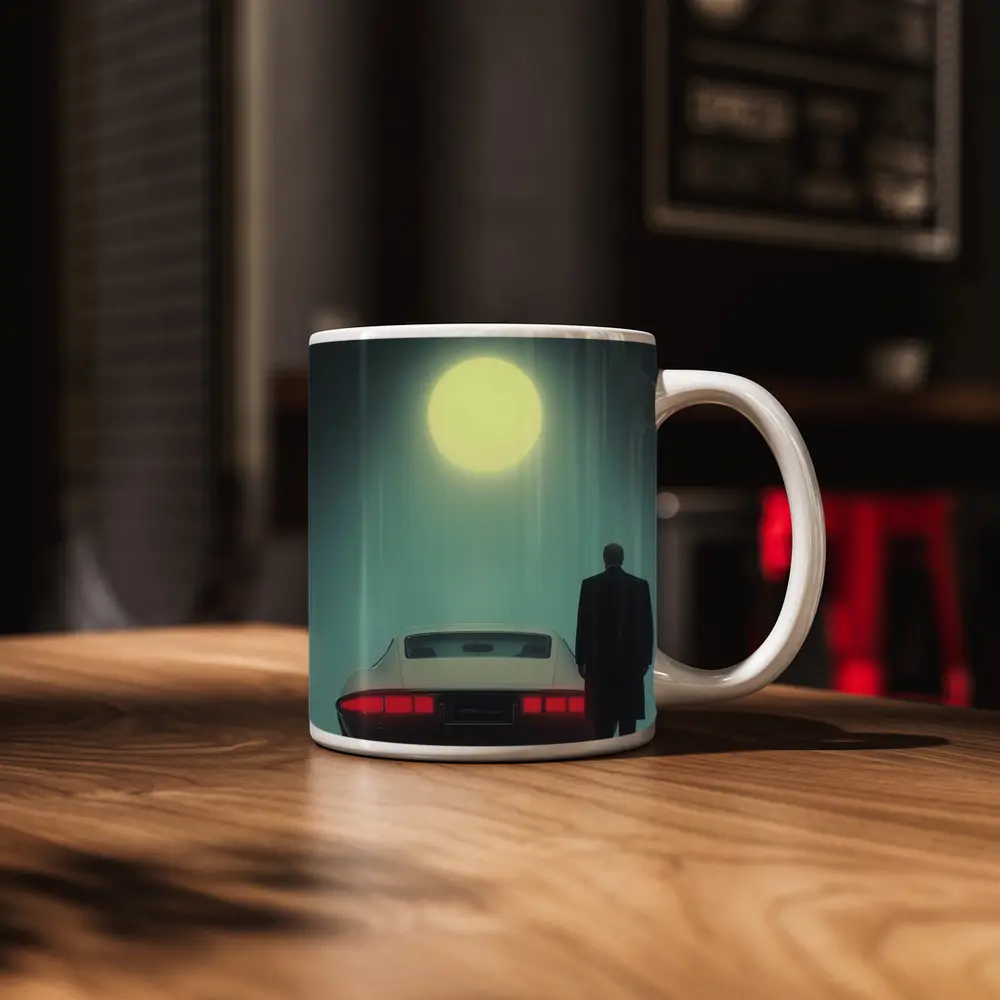 Man Standing Classic Sports Car Full Moon – Mugs