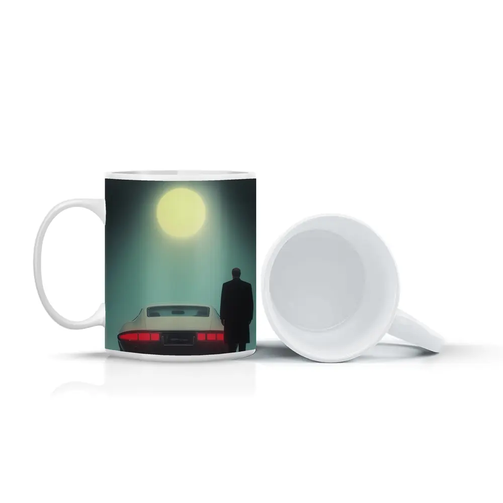 Man Standing Classic Sports Car Full Moon – Mugs