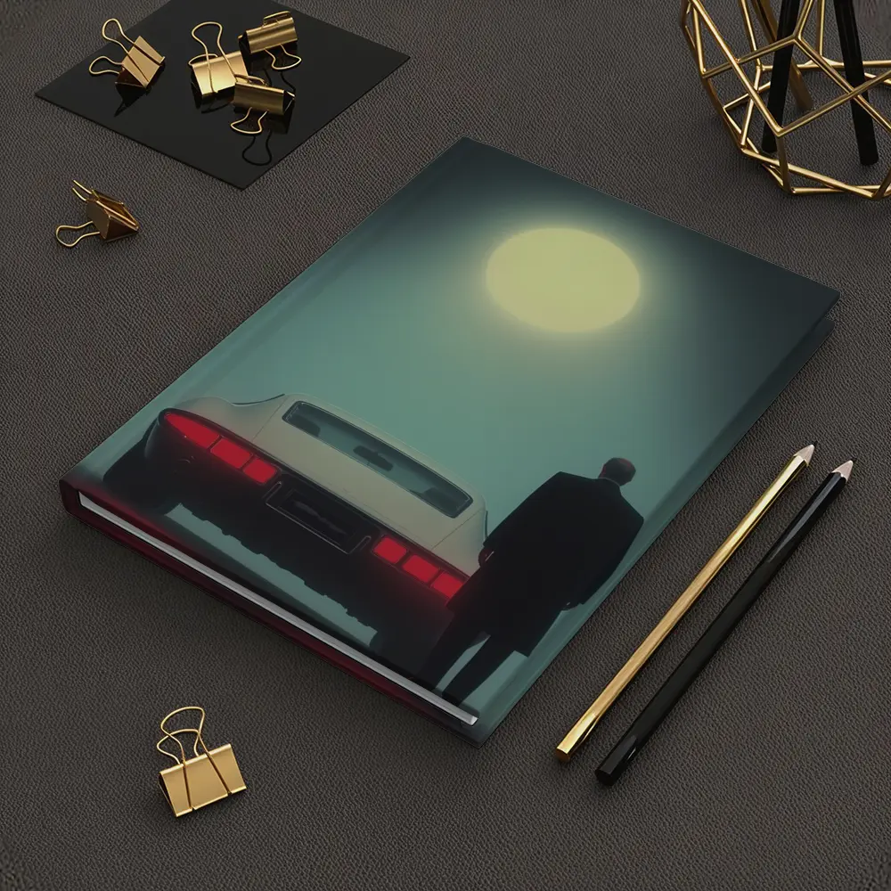 Man Standing Classic Sports Car Full Moon – Notebooks