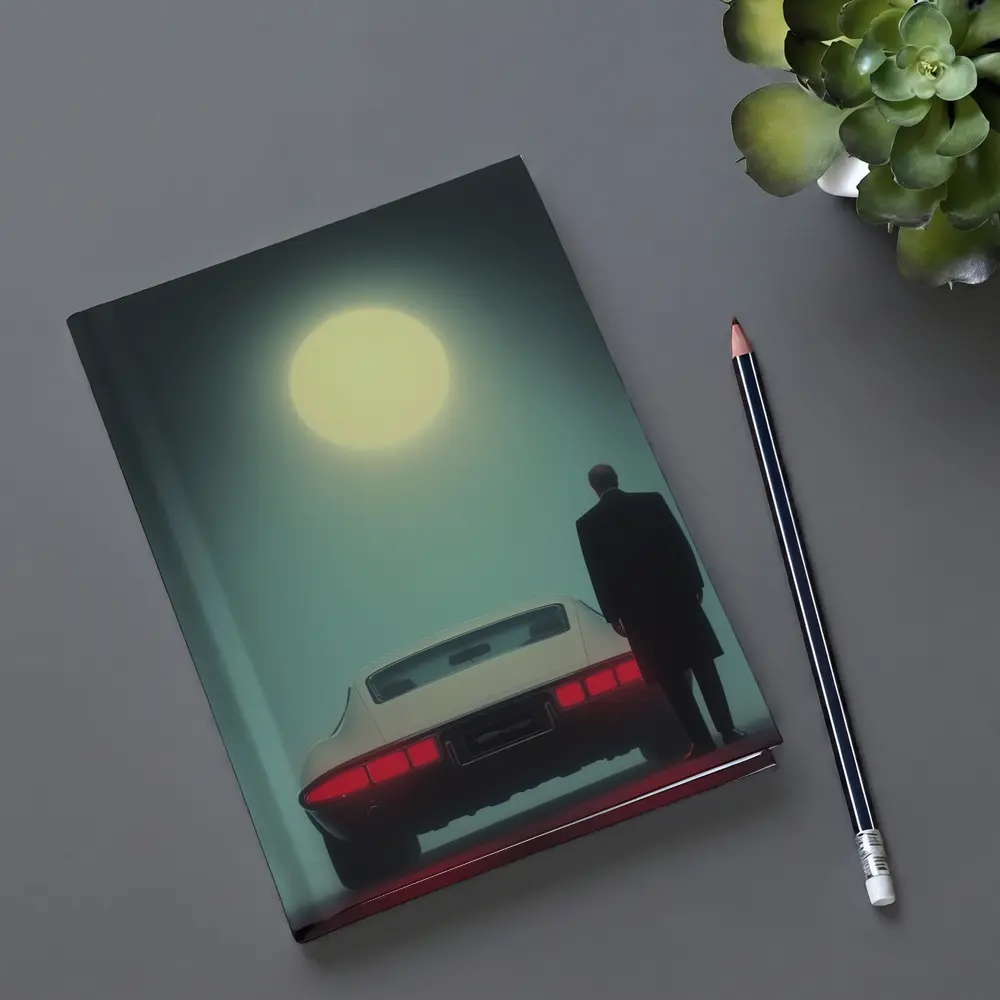 Man Standing Classic Sports Car Full Moon – Notebooks