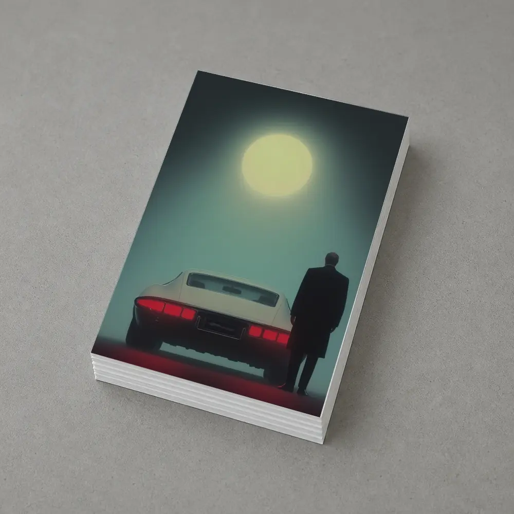 Man Standing Classic Sports Car Full Moon – Postcards