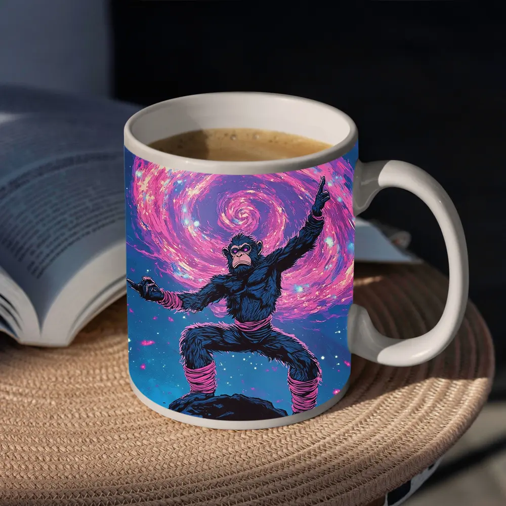 Cosmic Monkey Warrior Galaxy Space Art – Mugs