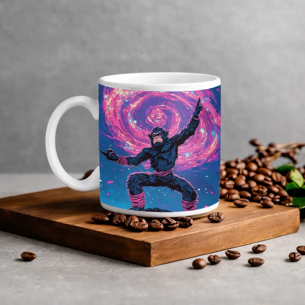 Cosmic Monkey Warrior Galaxy Space Art – Mugs