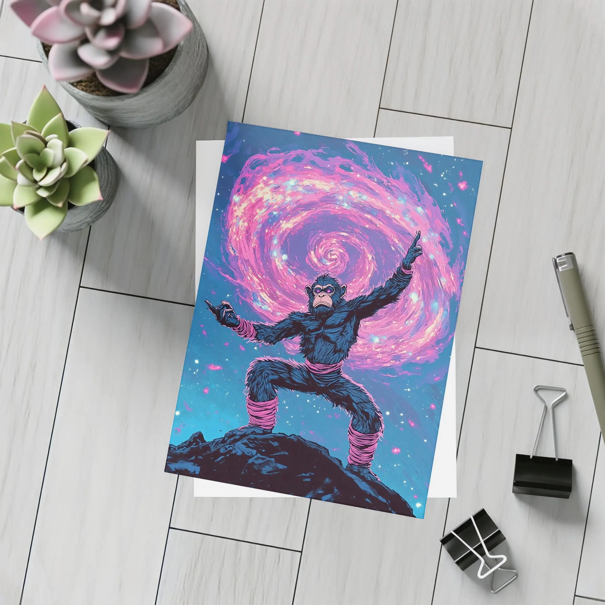 Cosmic Monkey Warrior Galaxy Space Art – Postcards