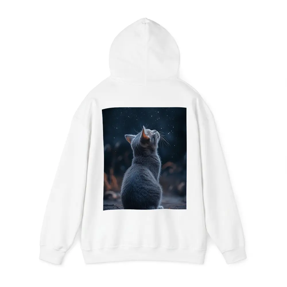 Gray Cat Gazing Up At Starry Night – Hoodies