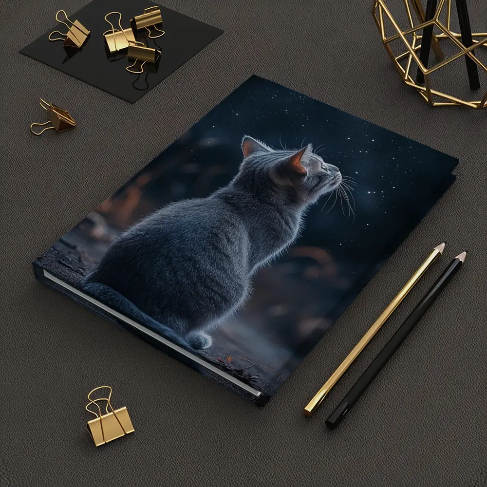 Gray Cat Gazing Up At Starry Night – Notebooks