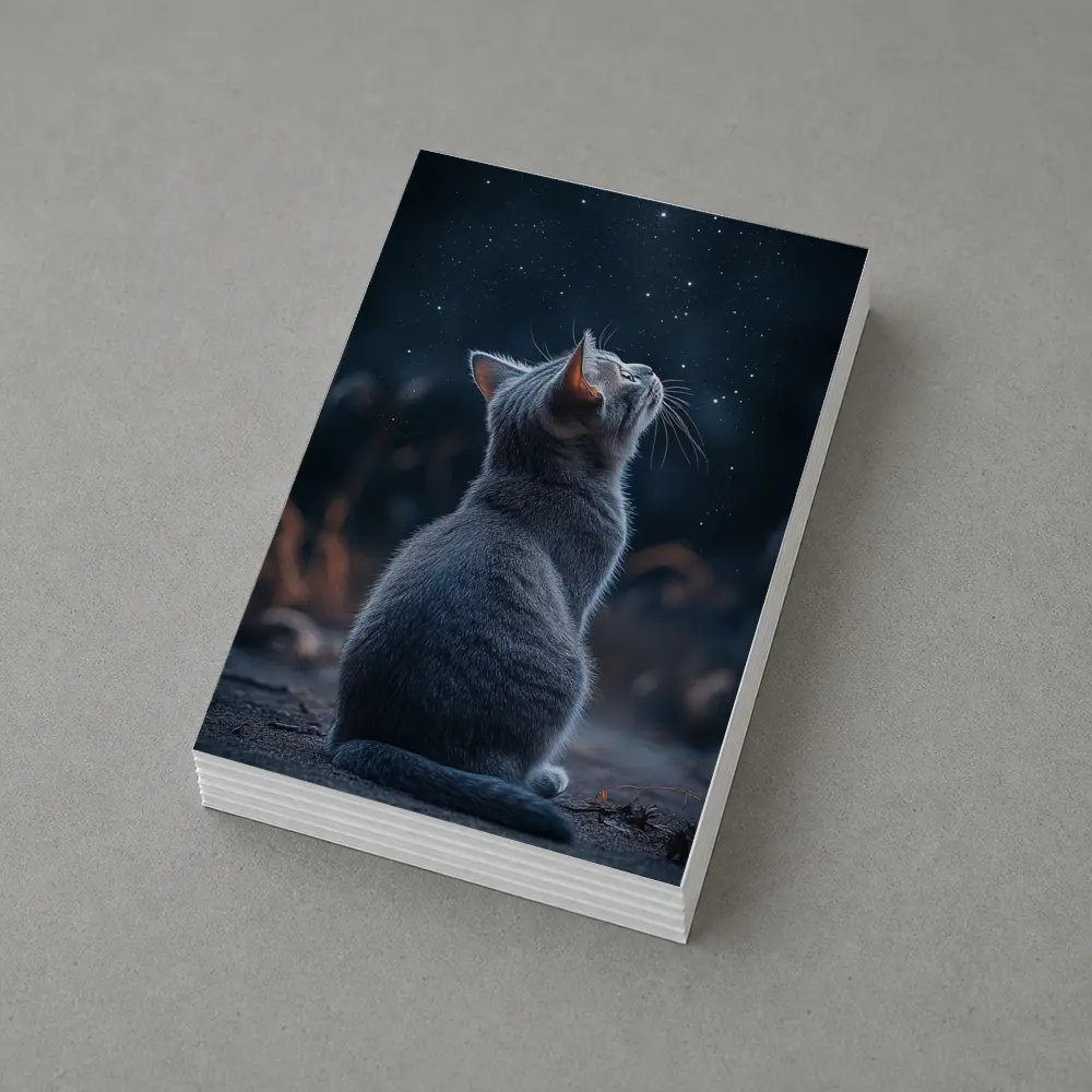 Gray Cat Gazing Up At Starry Night – Postcards