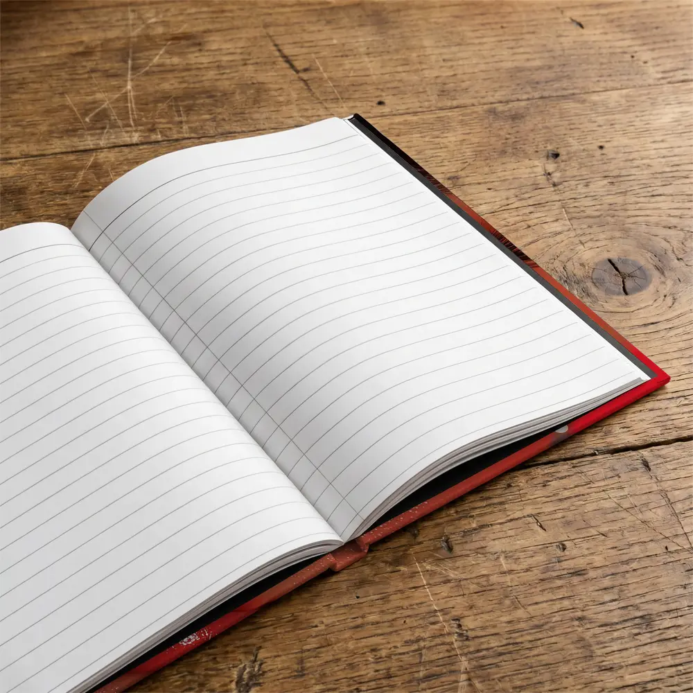 Close Up Woman Portrait Red Background Blue Eyes – Notebooks