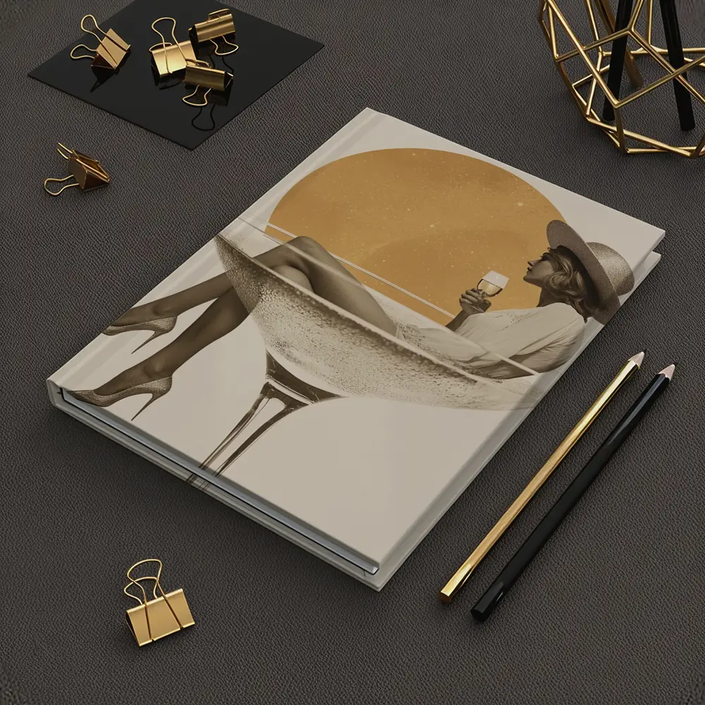 Woman Sitting In Champagne Glass Gold Sun – Notebooks