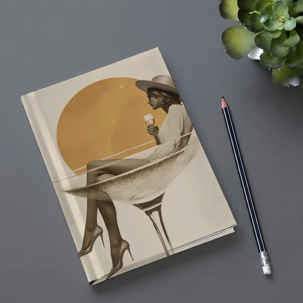 Woman Sitting In Champagne Glass Gold Sun – Notebooks