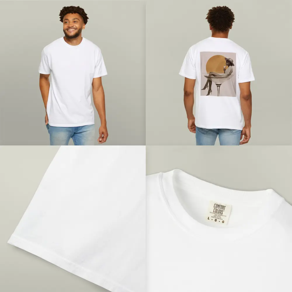 Woman Sitting In Champagne Glass Gold Sun – T-Shirts