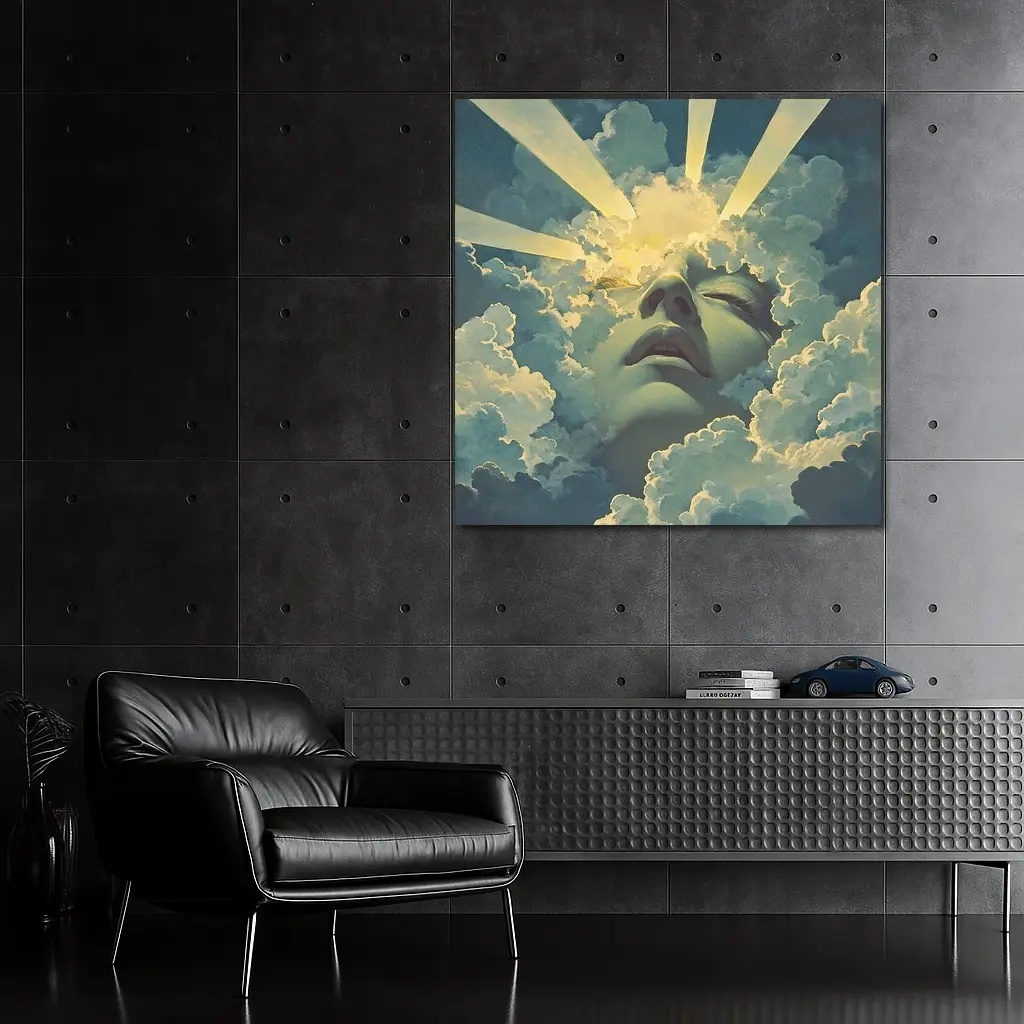Surreal Face Emerging From Heavenly Clouds – Wall Art