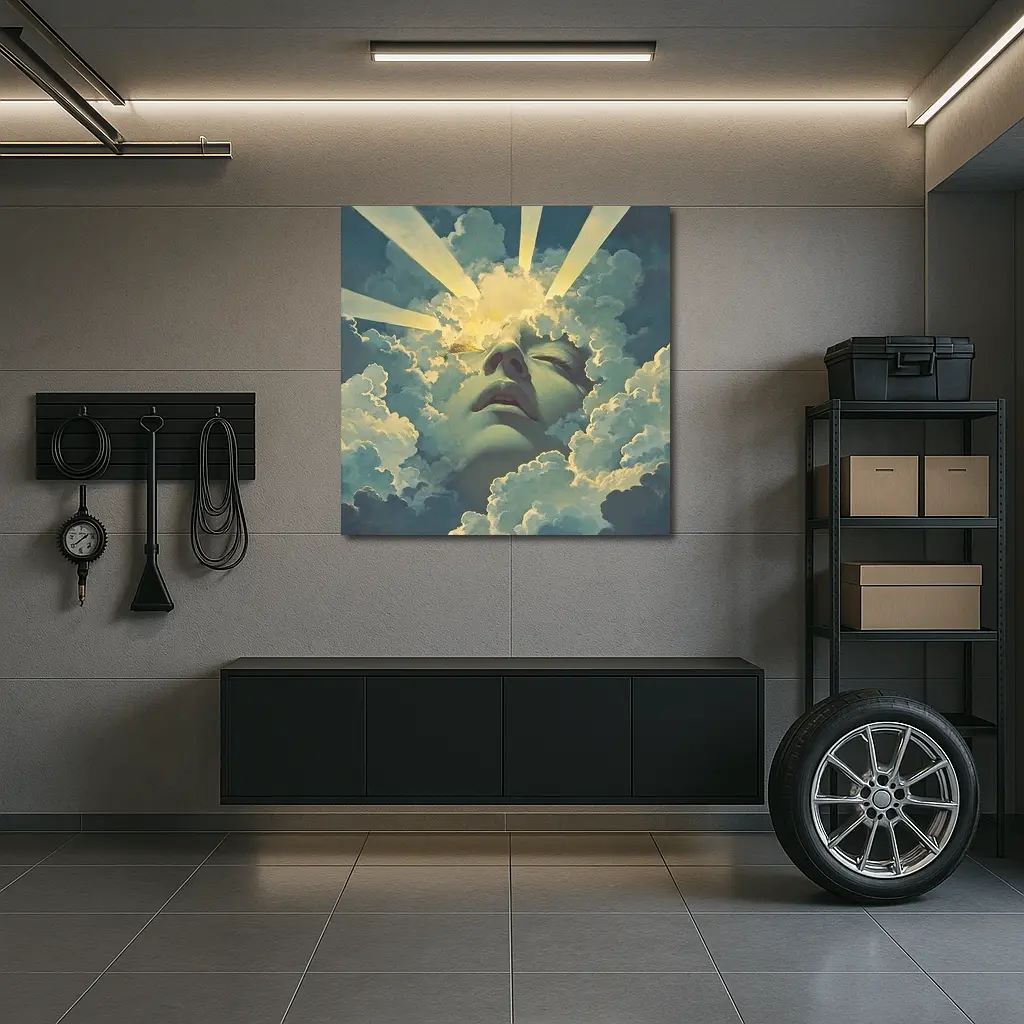 Surreal Face Emerging From Heavenly Clouds – Wall Art