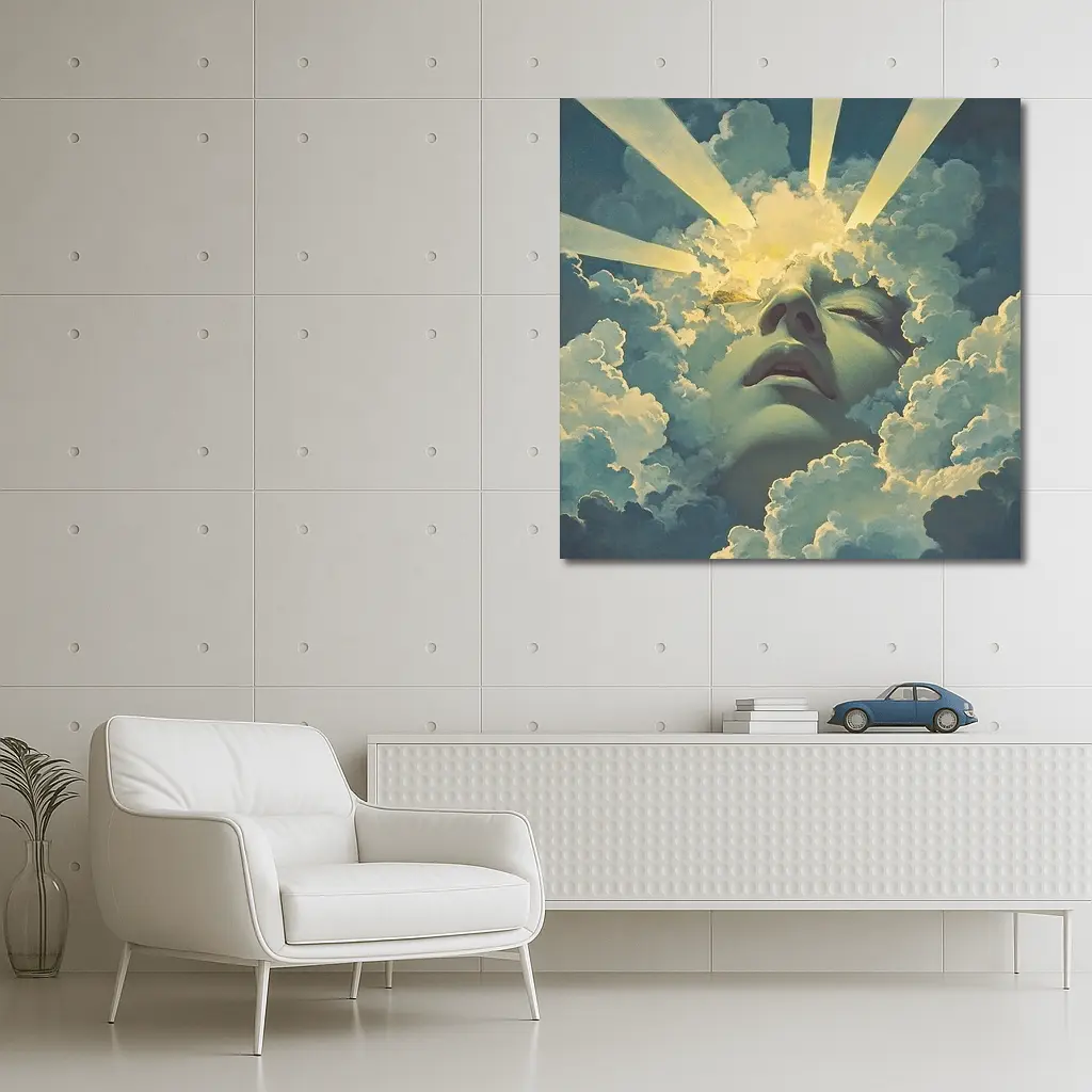Surreal Face Emerging From Heavenly Clouds – Wall Art