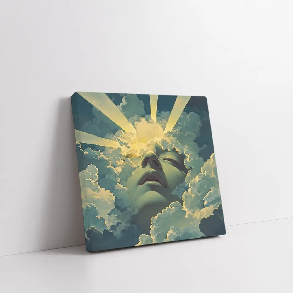Surreal Face Emerging From Heavenly Clouds – Wall Art