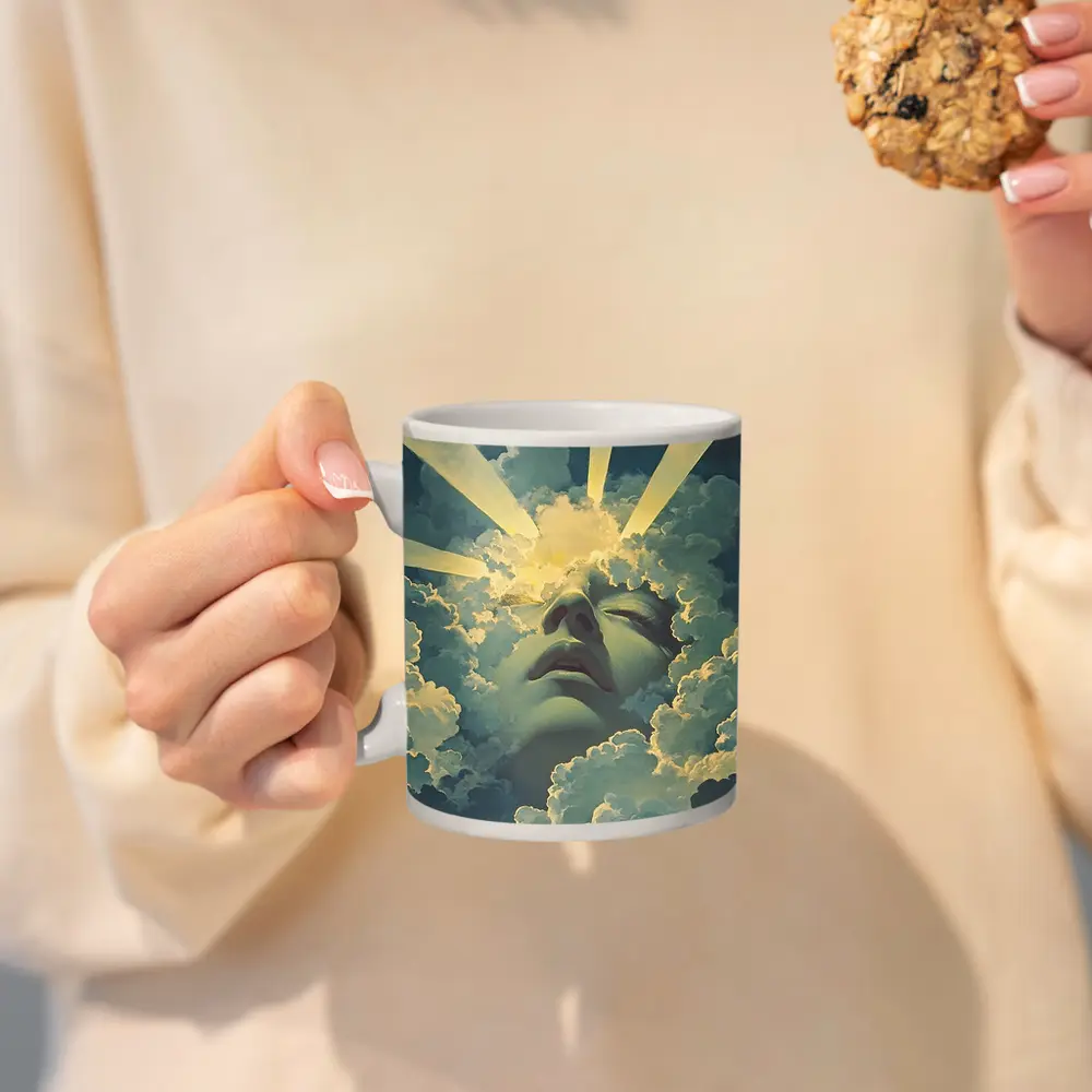 Surreal Face Emerging From Heavenly Clouds – Mugs