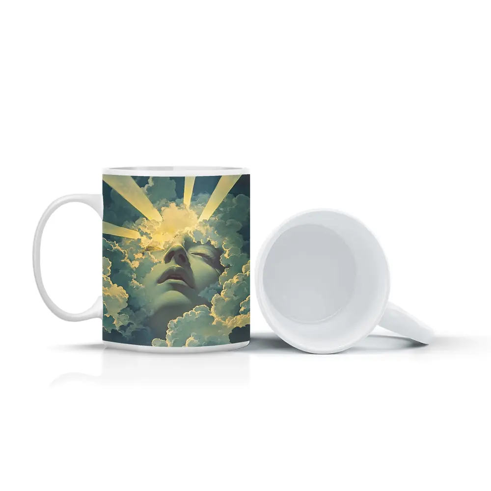 Surreal Face Emerging From Heavenly Clouds – Mugs